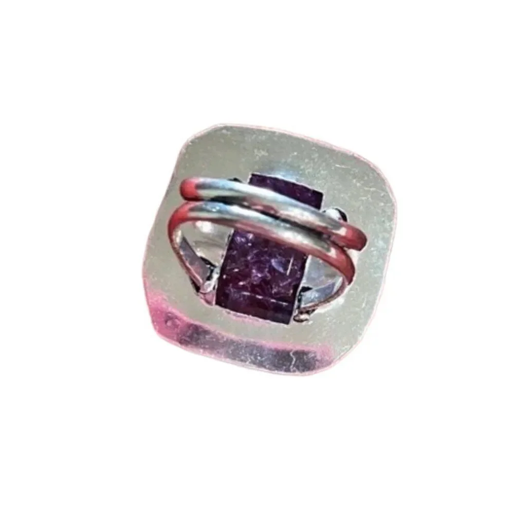 Sterling Silver Purple Crackle Crystal Statement Ring 8.75 NWT